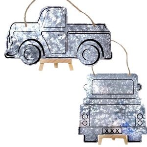 Farmhouse Trucks Wall Hangings Plaque Set Galvanized Silver Metal Set 2 PC